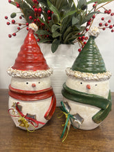 Load image into Gallery viewer, Ceramic Hollow Snowman Votive—3 color choices (free USA shipping included)