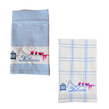 Load image into Gallery viewer, Embroidered Kitchen Towel: Kalimera—2 color choices (free USA shipping included)