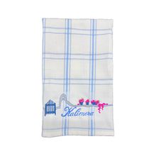 Load image into Gallery viewer, Embroidered Kitchen Towel: Kalimera—2 color choices (free USA shipping included)
