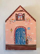 Load image into Gallery viewer, Hand-painted Wooden Cottage: Coral Cottage and Blue Door—option for key holder