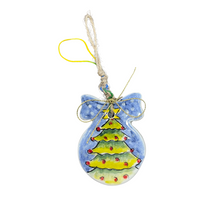 Load image into Gallery viewer, Ceramic Round Christmas Ornament with Bow—Multiple design and size choices (free USA shipping included)