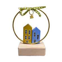 Load image into Gallery viewer, Miniature Houses with Gold Hoop, Ribbon, and Charm—Multiple color choices (free USA shipping included)