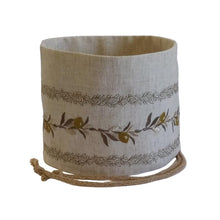 Load image into Gallery viewer, Embroidered Fabric Basket: olive branches - two designs (free USA shipping included)