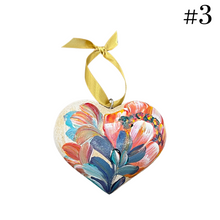 Load image into Gallery viewer, Wooden Painted Heart Ornament Multiple Design Choices—only one of each design (free USA shipping included)