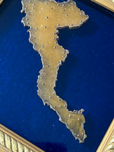 Load image into Gallery viewer, Handmade Glass Island Cutout Art with Square Frame: Corfu/Κέρκυρα (free USA shipping included)