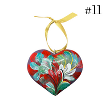 Load image into Gallery viewer, Wooden Painted Heart Ornament Multiple Design Choices—only one of each design (free USA shipping included)