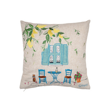 Load image into Gallery viewer, Embroidered Pillow Cover: Greece Taverna with Lemon Tree