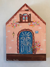 Load image into Gallery viewer, Hand-painted Wooden Cottage: Coral Cottage and Blue Door—option for key holder