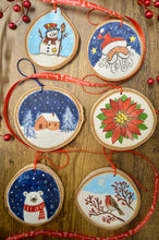 Load image into Gallery viewer, Wooden Painted Rustic “Slice” Ornament Multiple design choices (free USA shipping included)