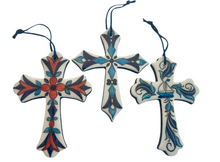Load image into Gallery viewer, Small Ceramic Cross: multiple designs (free USA shipping included)