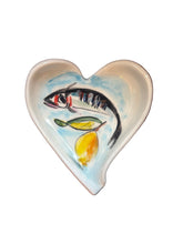 Load image into Gallery viewer, Ceramic Heart Trinket Dish with fish and lemons (free USA shipping)