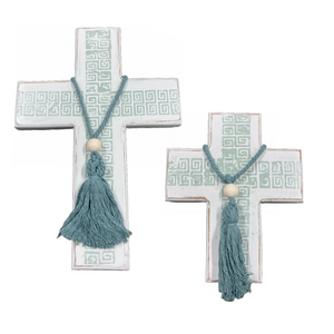 Greek Key Wooden Cross with Sage Green Design (free USA shipping included)