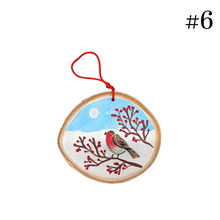 Load image into Gallery viewer, Wooden Painted Rustic “Slice” Ornament Multiple design choices (free USA shipping included)