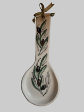 Load image into Gallery viewer, Ceramic Spoon Rest: Olives with decorative ribbon (free USA shipping included)
