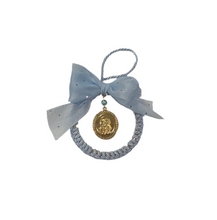 Load image into Gallery viewer, Crib/Christmas Ornament with Gold Panagia Icon—3 color choices (free USA shipping included)