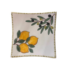 Load image into Gallery viewer, Ceramic Square Flared Plate: Lemons and Olives Design (free USA shipping included)