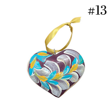Load image into Gallery viewer, Wooden Painted Heart Ornament Multiple Design Choices—only one of each design (free USA shipping included)