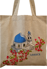 Load image into Gallery viewer, Santorini Church Embroidered Tote Bag