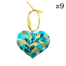 Load image into Gallery viewer, Wooden Painted Heart Ornament Multiple Design Choices—only one of each design (free USA shipping included)