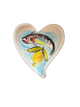 Load image into Gallery viewer, Ceramic Heart Trinket Dish with fish and lemons (free USA shipping)