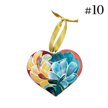 Load image into Gallery viewer, Wooden Painted Heart Ornament Multiple Design Choices—only one of each design (free USA shipping included)
