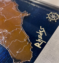 Load image into Gallery viewer, Handmade Glass Island Cutout Art with Frame: Rhodes/Ρόδος (free USA shipping included)