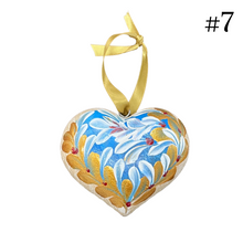 Load image into Gallery viewer, Wooden Painted Heart Ornament Multiple Design Choices—only one of each design (free USA shipping included)