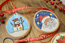 Load image into Gallery viewer, Wooden Painted Rustic “Slice” Ornament Multiple design choices (free USA shipping included)