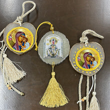 Load image into Gallery viewer, Hanging Icon Medallion Ornament of Panagia and Child (free USA shipping included)