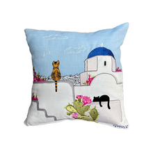 Load image into Gallery viewer, "Santorini Cats" Pillow Cover (free USA shipping included)