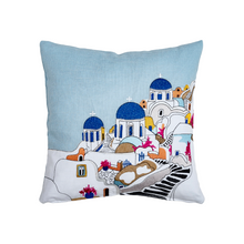 Load image into Gallery viewer, Embroidered Pillow Cover: “Colorful Santorini” (free USA shipping included)