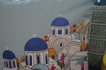 Load image into Gallery viewer, Embroidered Pillow Cover: “Colorful Santorini” (free USA shipping included)