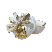 Load image into Gallery viewer, Ceramic Ivory Two-Piece Pomegranate Candle with Wishes Charm (free USA shipping included)