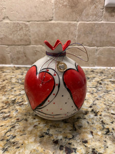 Ceramic Heart Pomegranate with Αγάπη (free USA shipping included)