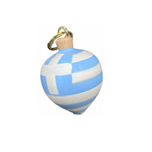 Load image into Gallery viewer, Greek Flag Beechwood Spinning Top Keychain (free USA shipping included)
