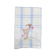 Load image into Gallery viewer, Embroidered Kitchen Towel: Blue Plaid Goat (free USA shipping included)