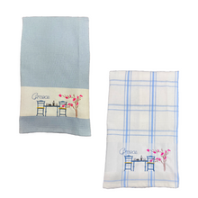 Load image into Gallery viewer, Embroidered Kitchen Towel: Taverna Table—2 color choices (free USA shipping included)