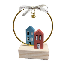 Load image into Gallery viewer, Miniature Houses with Gold Hoop, Ribbon, and Charm—Multiple color choices (free USA shipping included)