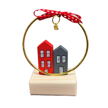 Load image into Gallery viewer, Miniature Houses with Gold Hoop, Ribbon, and Charm—Multiple color choices (free USA shipping included)