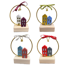 Load image into Gallery viewer, Miniature Houses with Gold Hoop, Ribbon, and Charm—Multiple color choices (free USA shipping included)