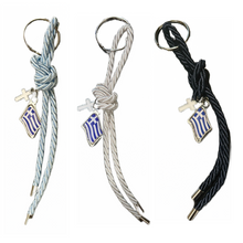 Load image into Gallery viewer, Greek Flag and Cross Keychain (free USA shipping included)
