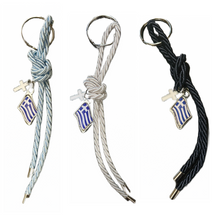 Load image into Gallery viewer, Greek Flag and Cross Keychain (free USA shipping included)