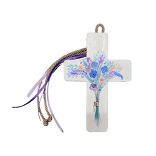Load image into Gallery viewer, Wooden Cross with Floral Bouquet and Cording (free USA shipping included)