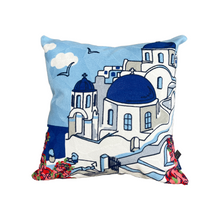Load image into Gallery viewer, Blue Church Domes and Bougainvillea Pillow Cover (free USA shipping included)