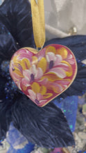 Load and play video in Gallery viewer, Wooden Painted Heart Ornament Multiple Design Choices—only one of each design (free USA shipping included)