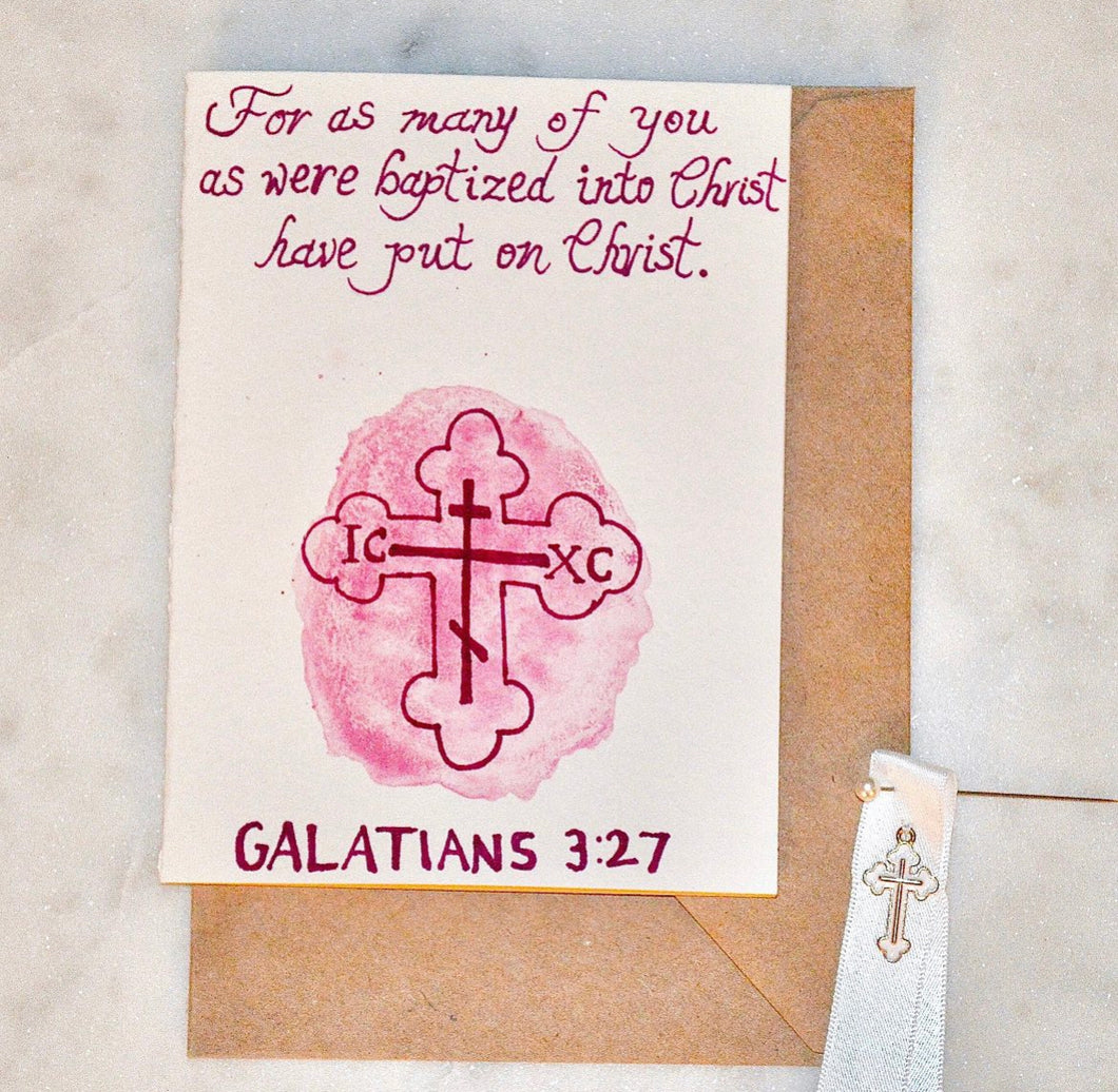 Hand-Painted and Lettered Baptism Greeting Card: Girl (free USA shipping included)