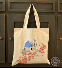 Load image into Gallery viewer, Santorini Church Embroidered Tote Bag