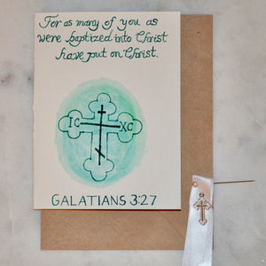 Hand-Painted and Lettered Baptism Greeting Card: Neutral/Adult (free USA shipping included)