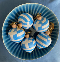 Load image into Gallery viewer, Greek Flag Beechwood Spinning Top Keychain (free USA shipping included)