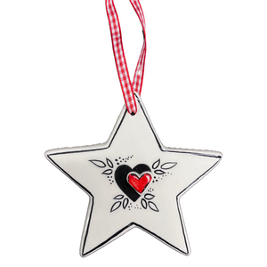 Ceramic Black and White Christmas Ornament: Star in 3 design choices (free USA shipping included)